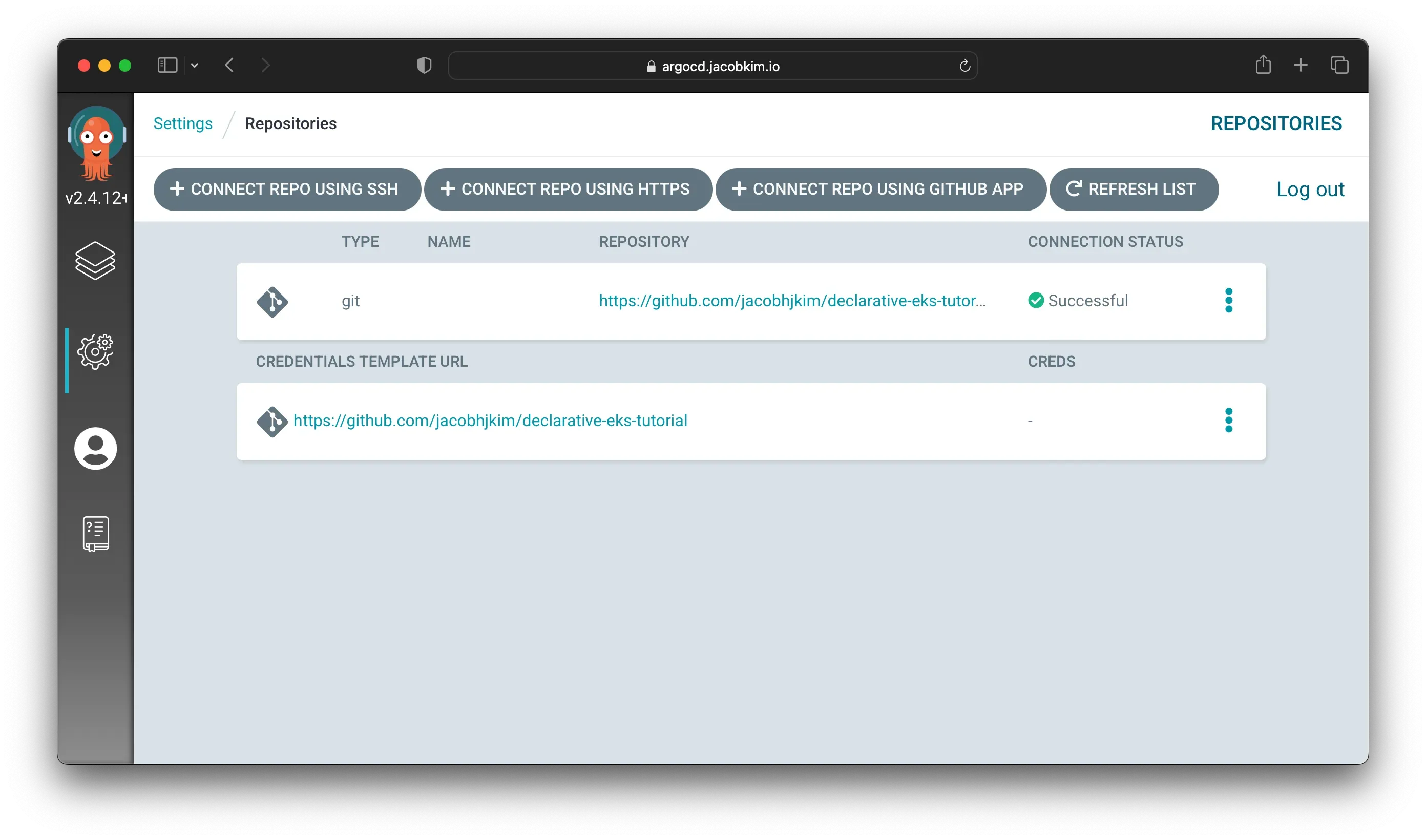A screenshot of the Argo CD repo connection page