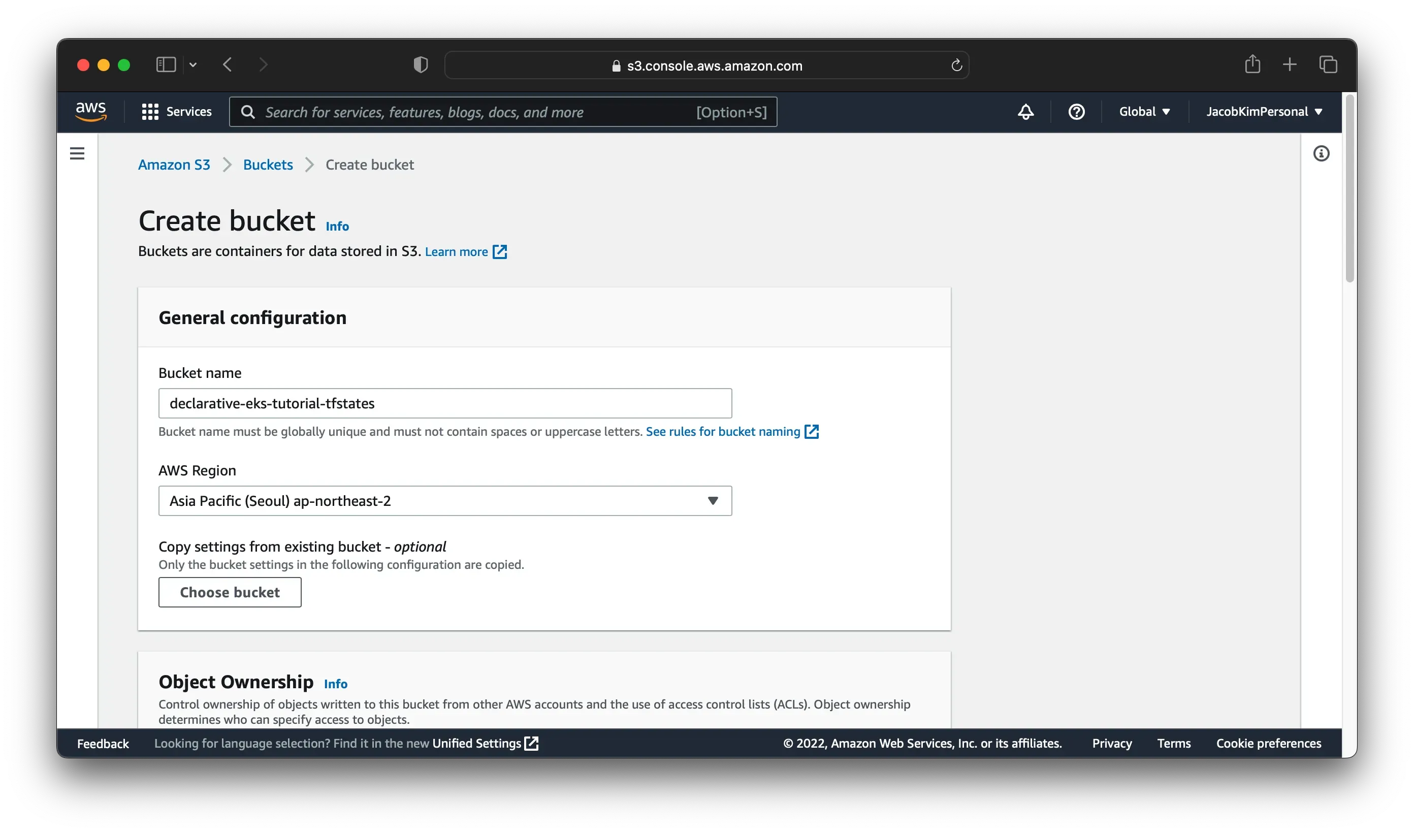 Create S3 bucket from AWS web console