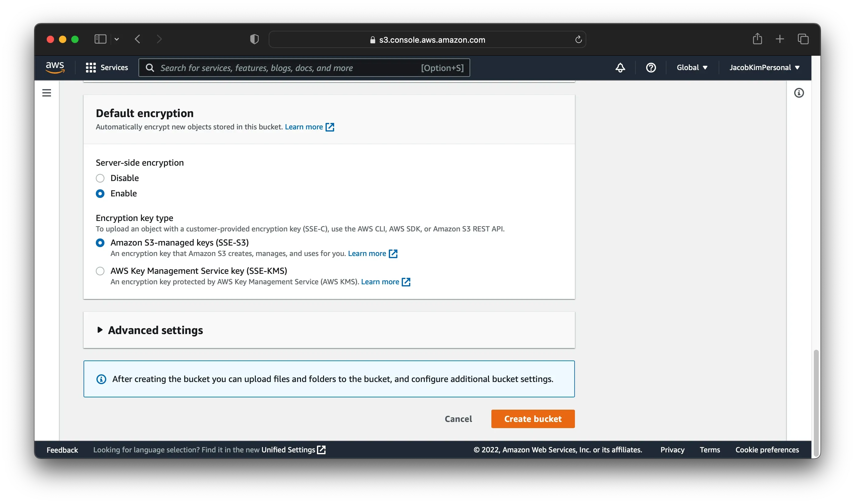 Create S3 bucket from AWS web console