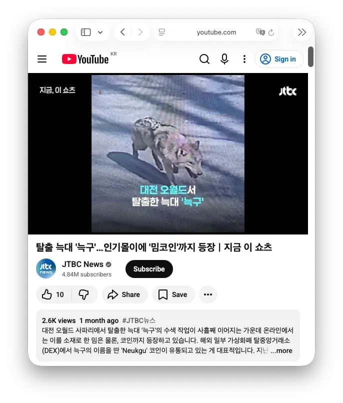 Korean news article about the Neukgu memecoin