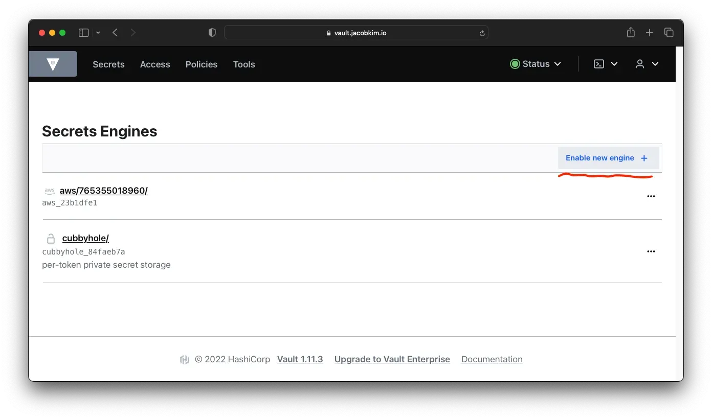 A screenshot of the Vault UI which shows how to create a KV secret engine