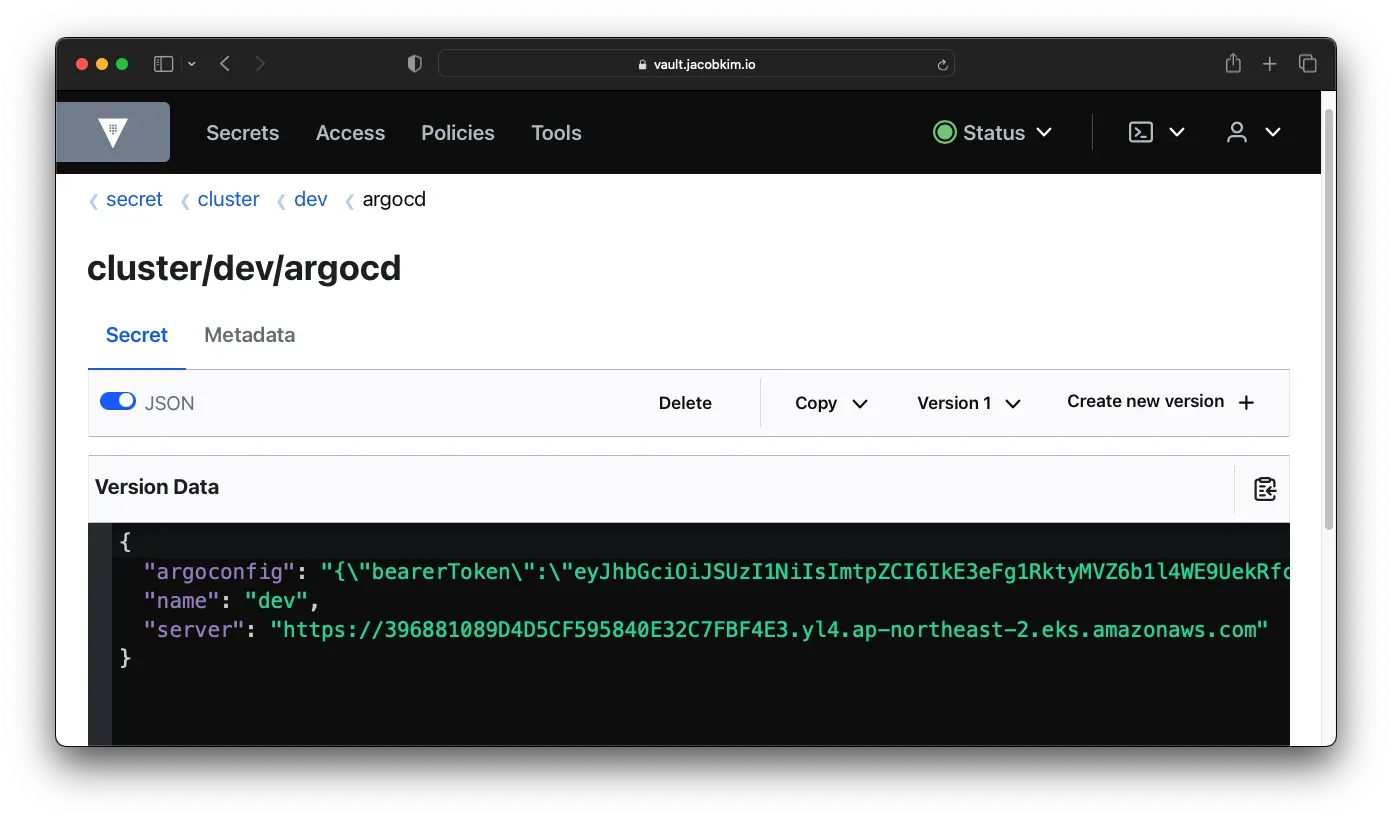 A screenshot of the Vault Kubernetes authentication
