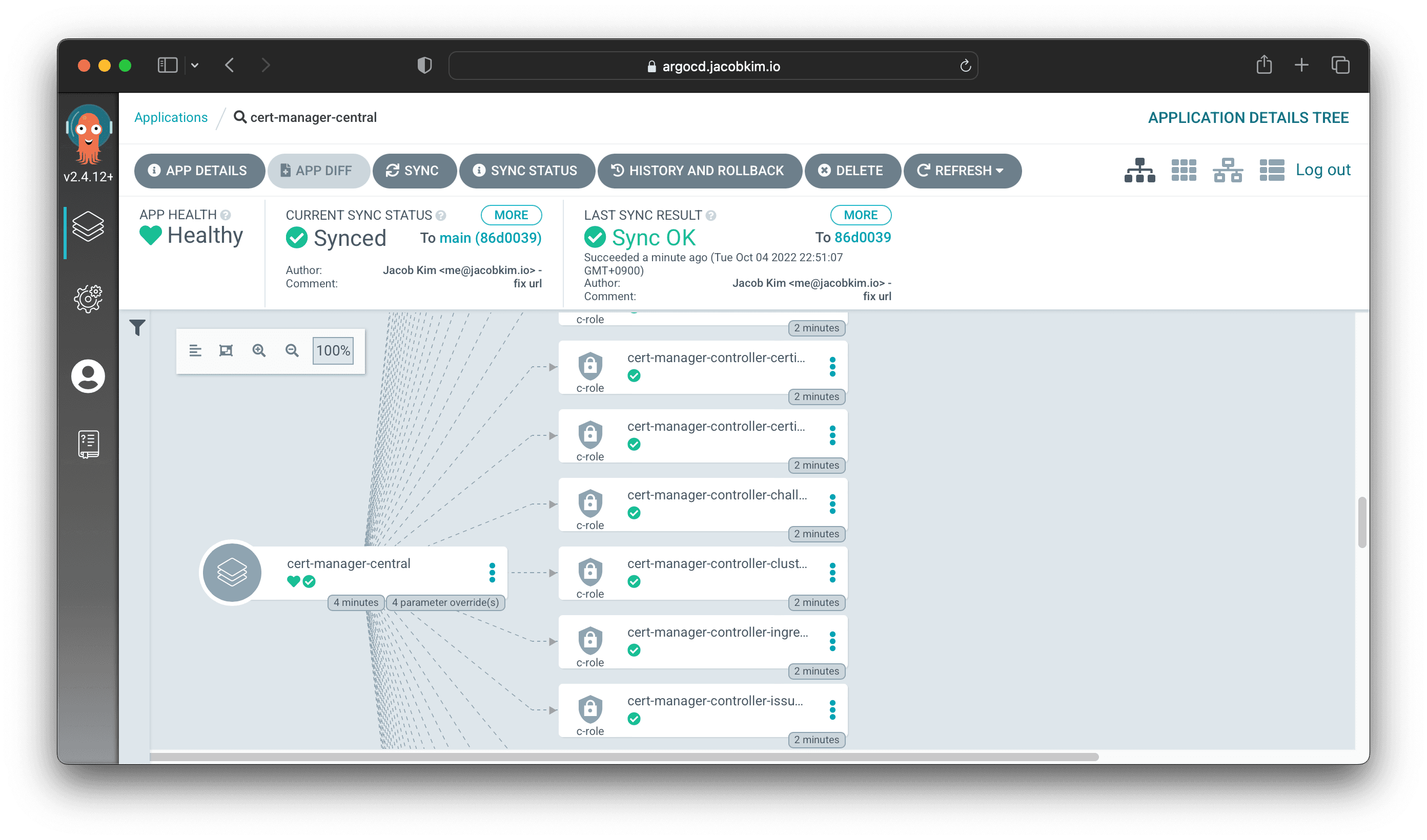 A screenshot of the Argo CD application page for cert-manager