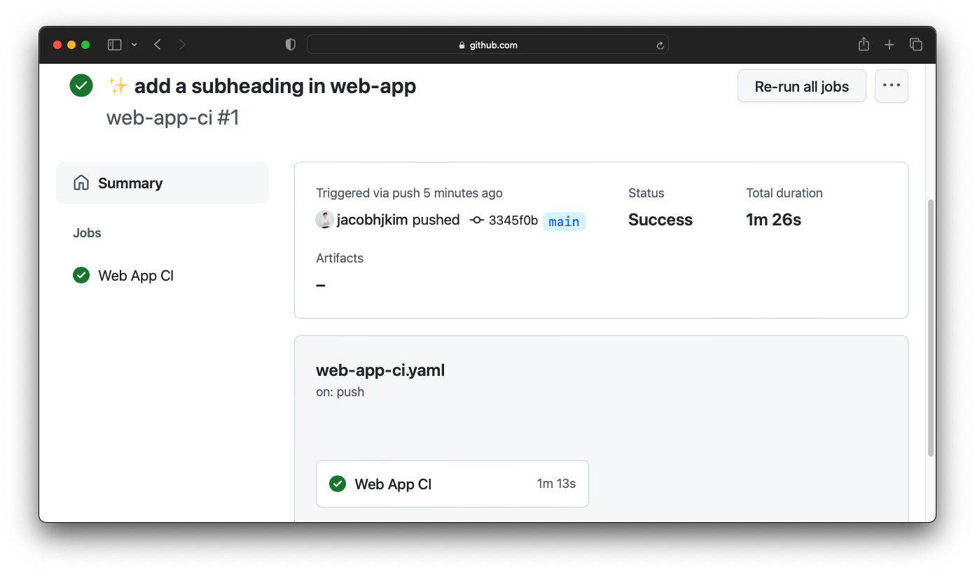 A screenshot of the GitHub Actions CI finished