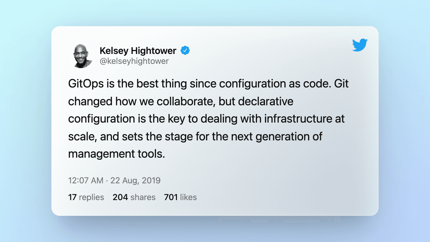 tweet from @kelseyhightower about GitOps