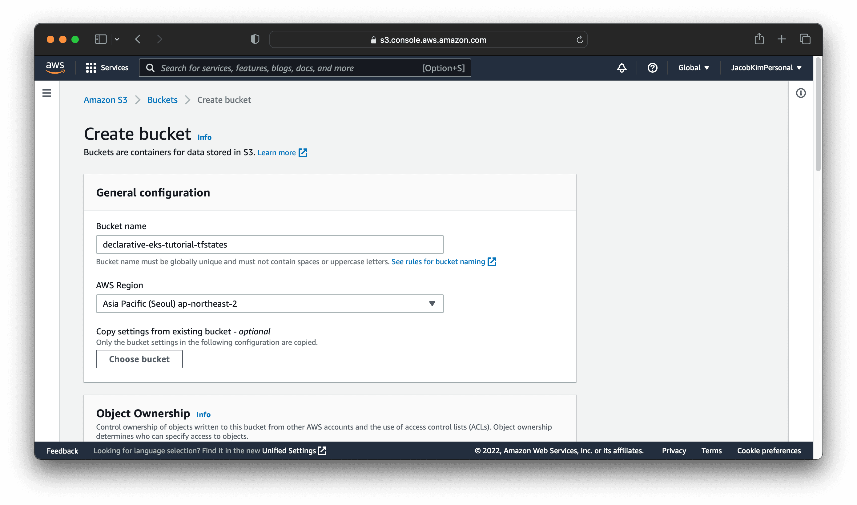 Create S3 bucket from AWS web console