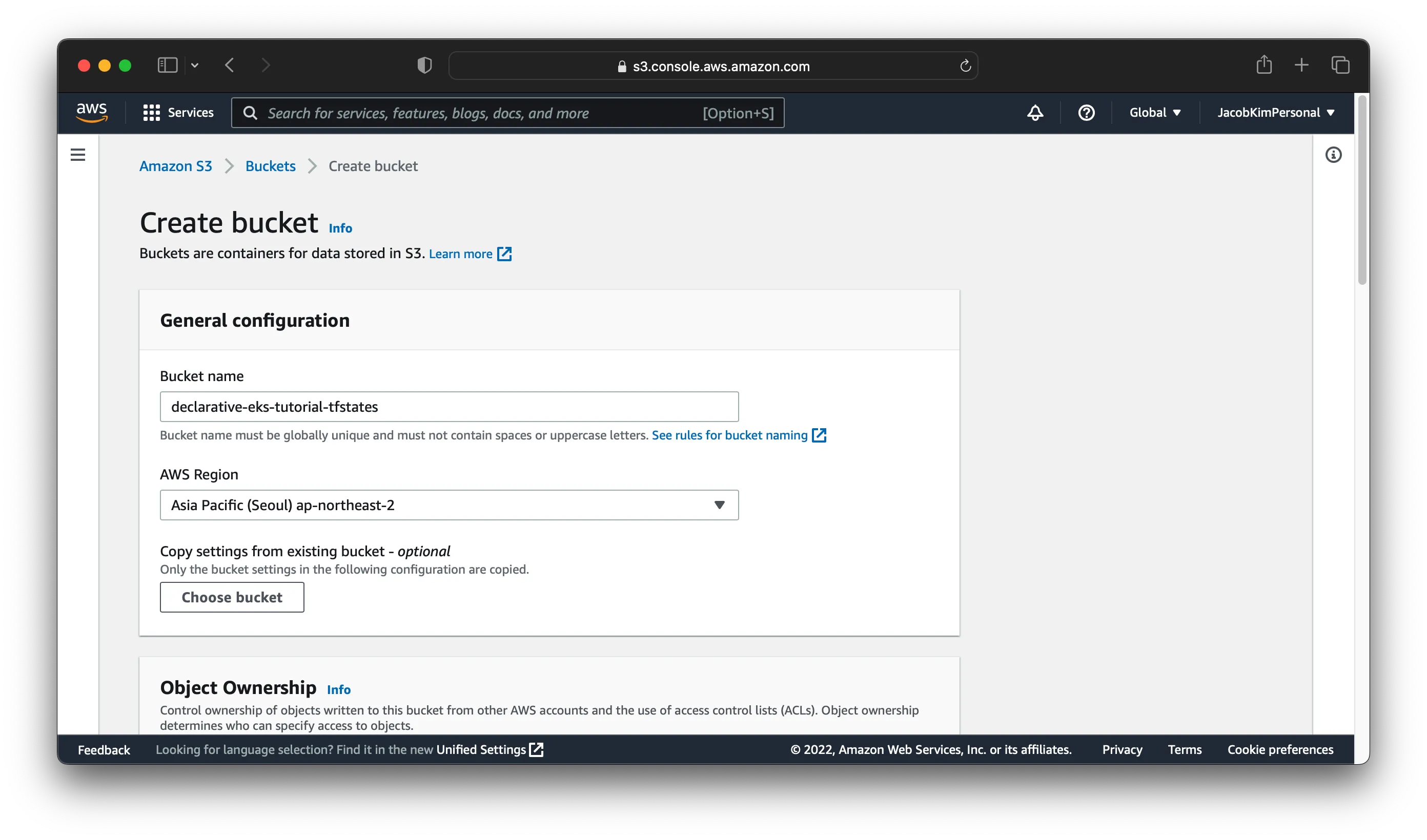 Create S3 bucket from AWS web console