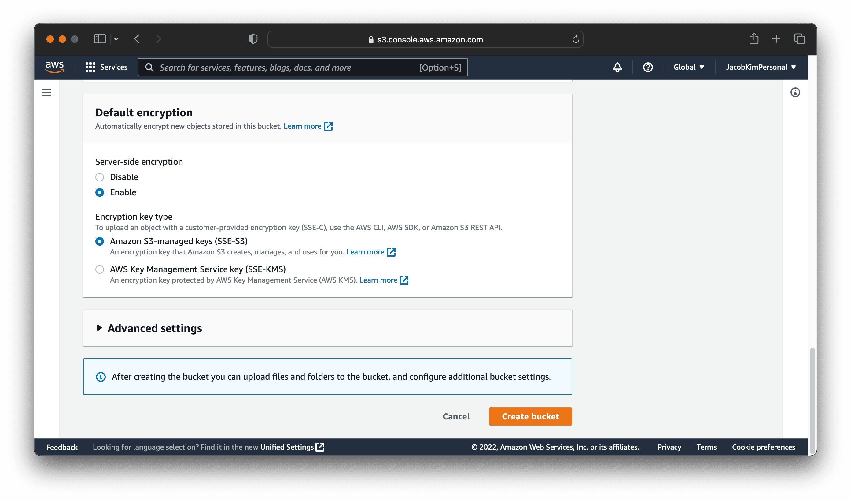Create S3 bucket from AWS web console