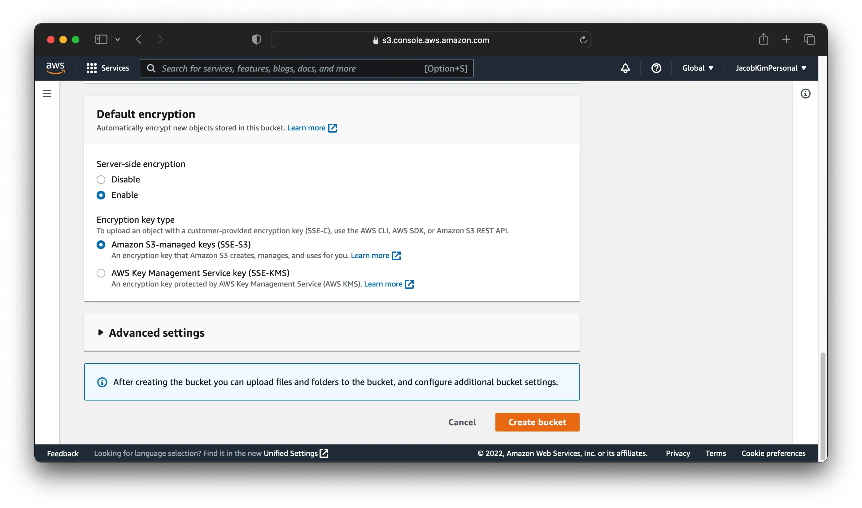 Create S3 bucket from AWS web console