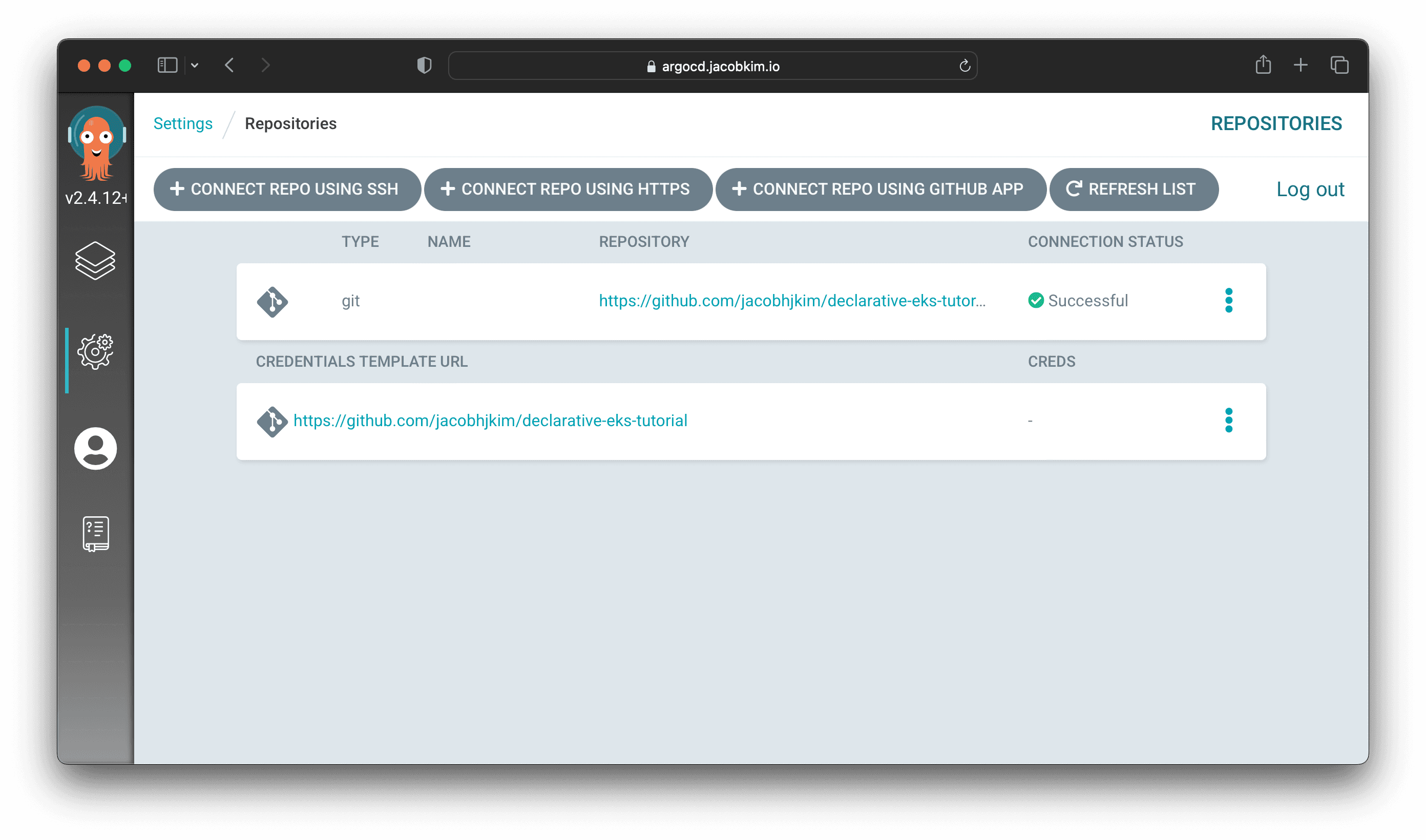 A screenshot of the Argo CD repo connection page