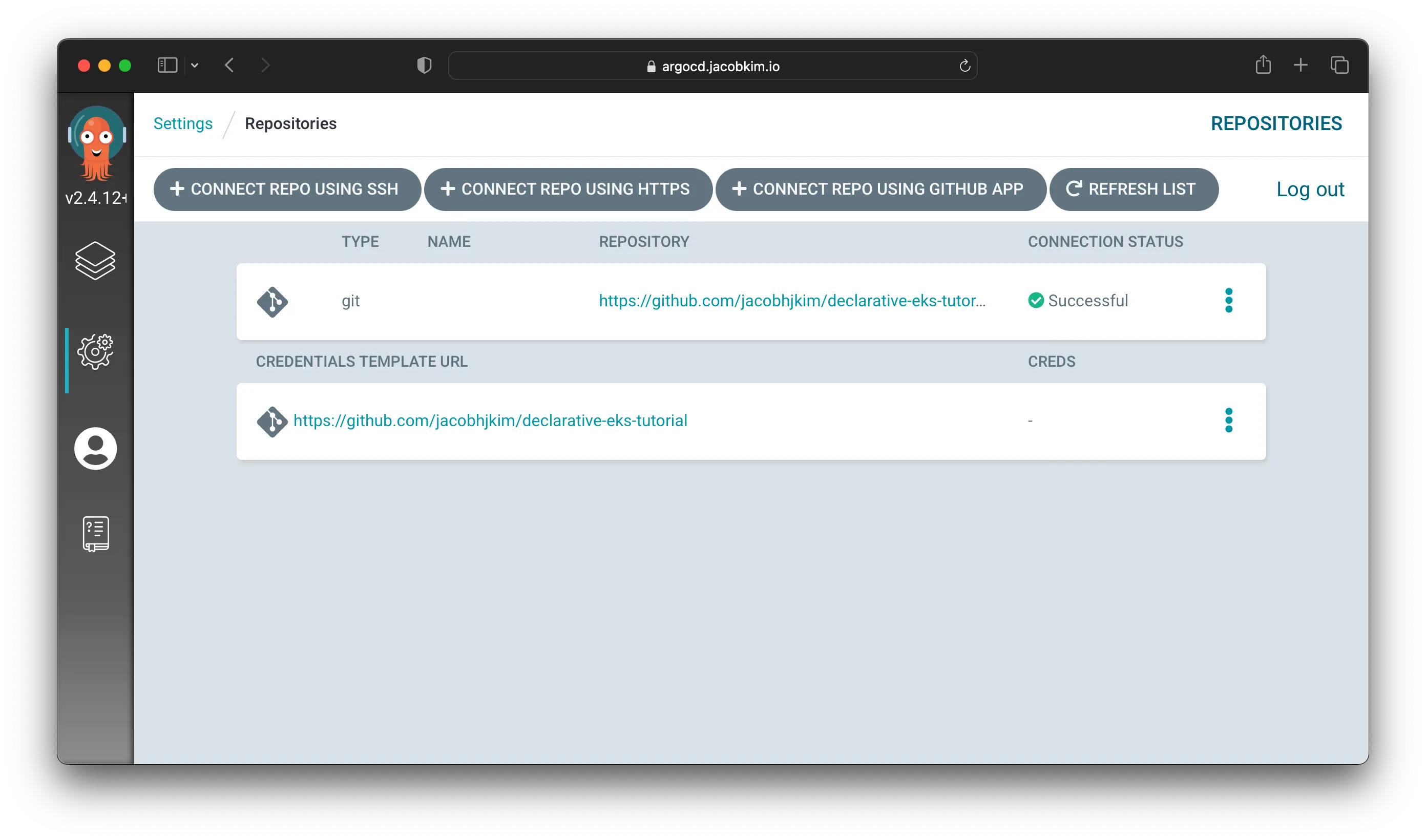 A screenshot of the Argo CD repo connection page