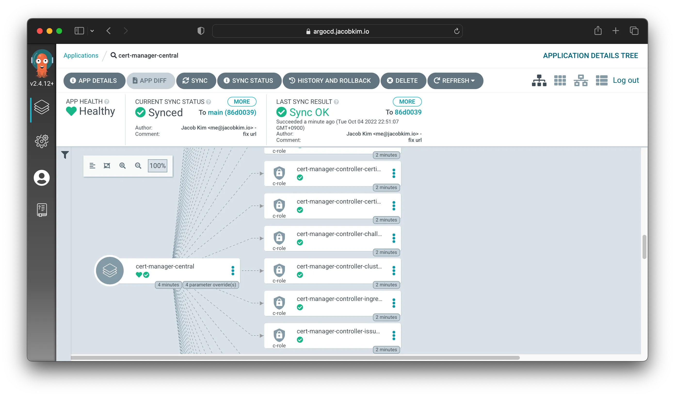 A screenshot of the Argo CD application page for cert-manager