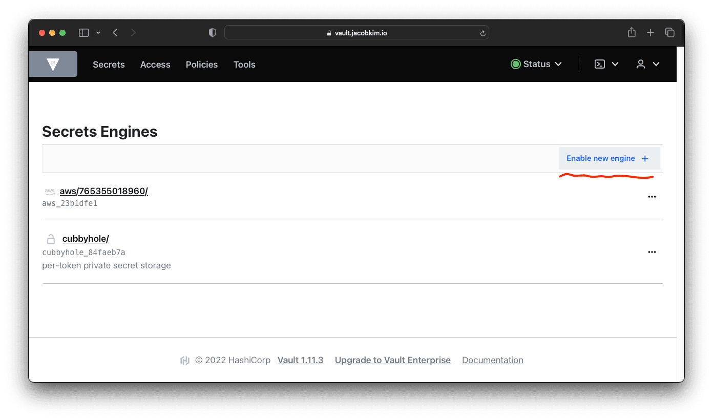 A screenshot of the Vault UI which shows how to create a KV secret engine