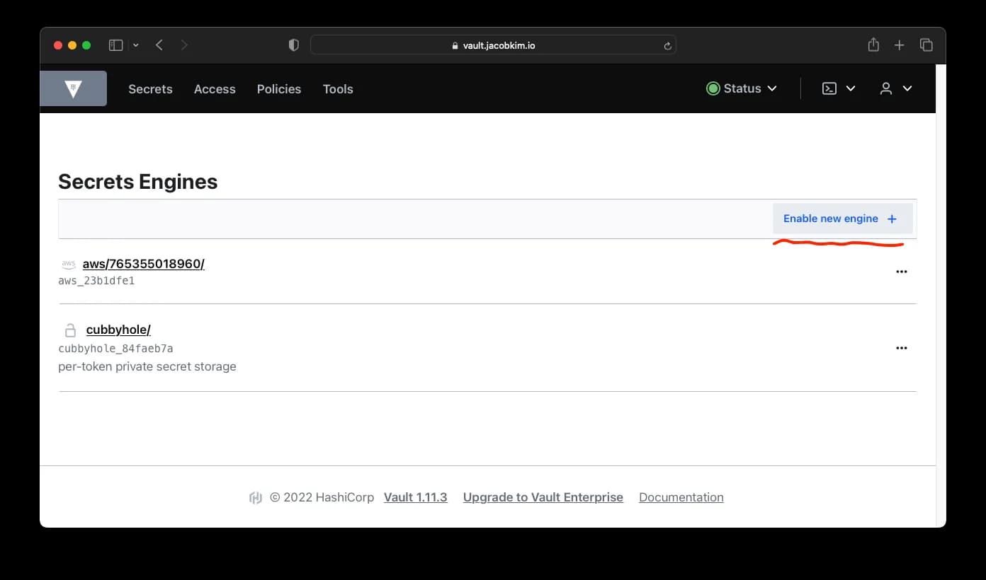 A screenshot of the Vault UI which shows how to create a KV secret engine