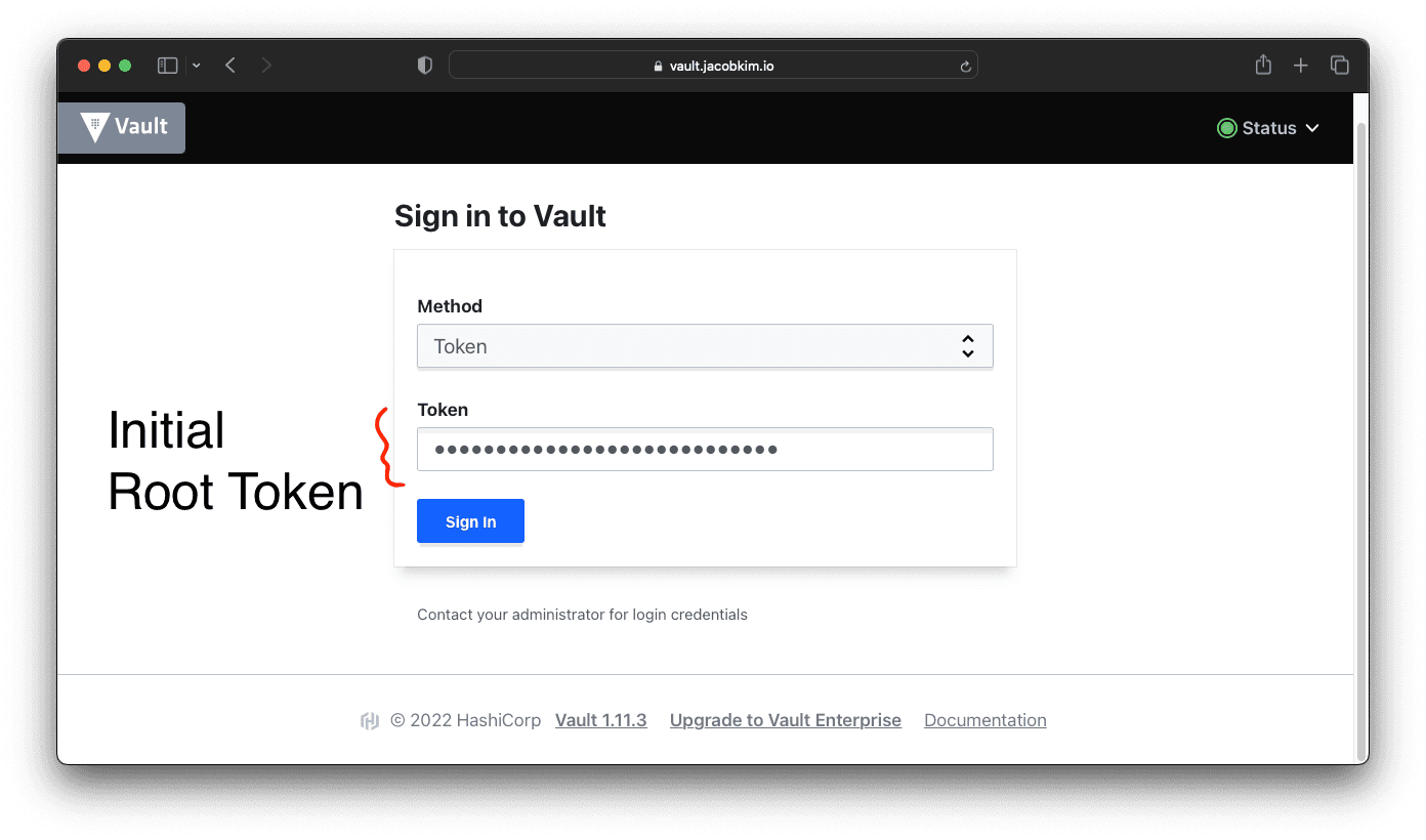 A screenshot of the Vault login screen