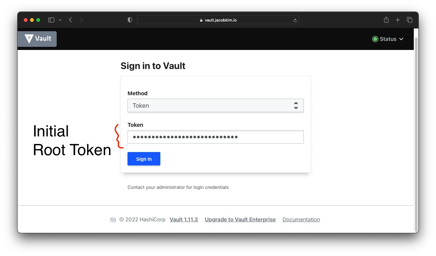 A screenshot of the Vault login screen