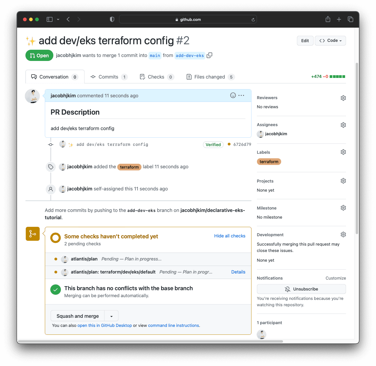 A screenshot of the Atlantis plan of dev/eks