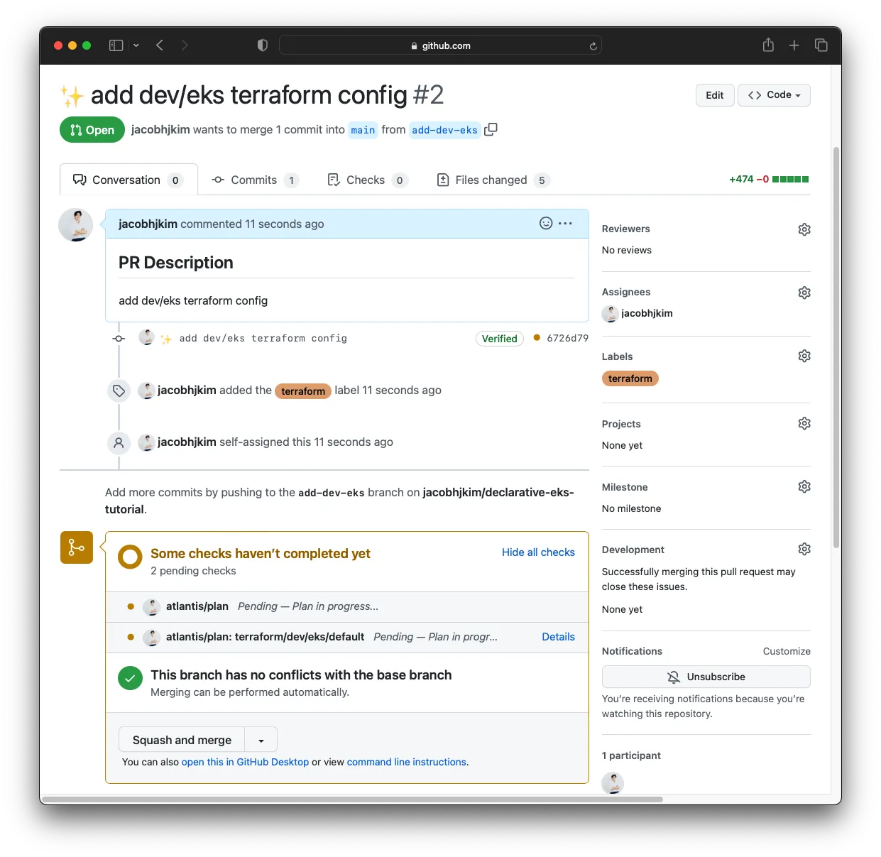A screenshot of the Atlantis plan of dev/eks