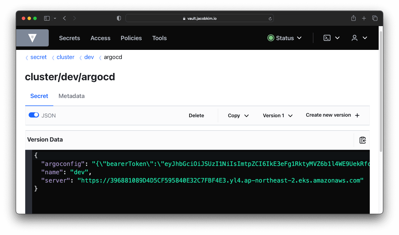 A screenshot of the Vault Kubernetes authentication