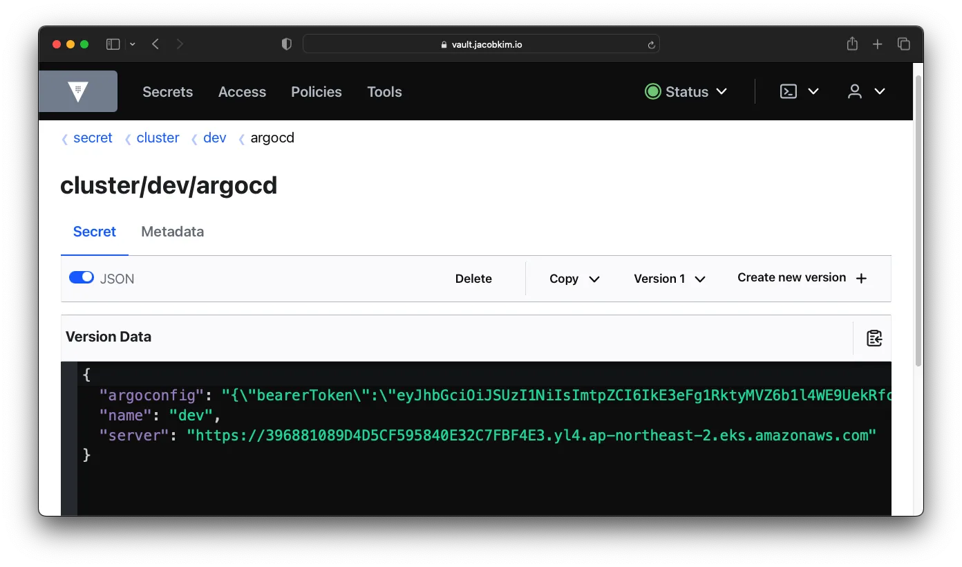 A screenshot of the Vault Kubernetes authentication