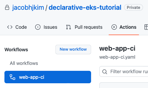 A screenshot of the GitHub Actions CI registered